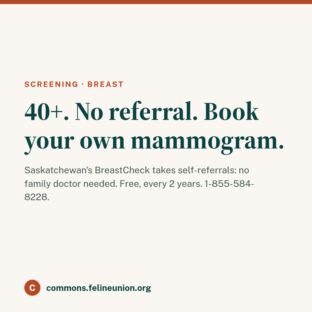 Tile: 40 plus, no referral, book your own mammogram.