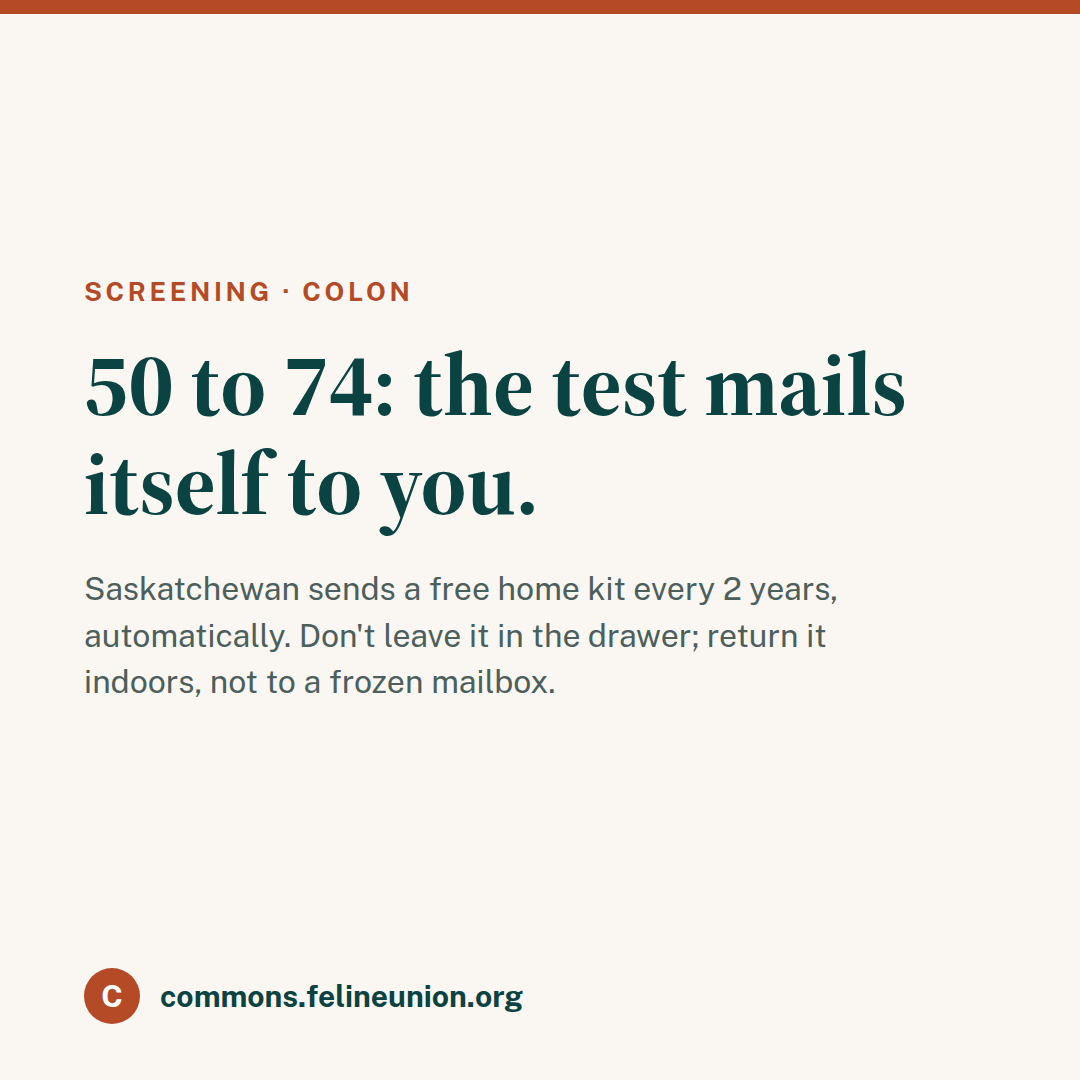 Tile: 50 to 74, the colon test mails itself to you.
